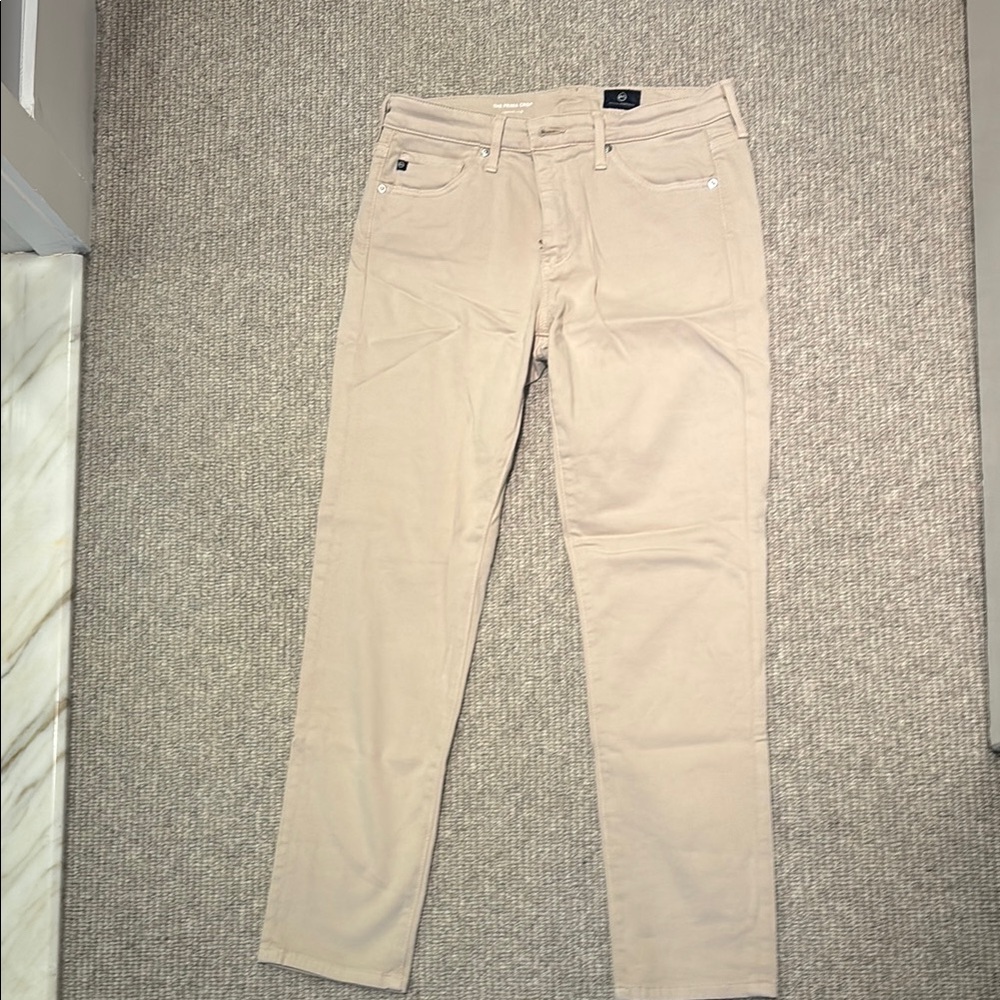 Beige Straight-Leg Pants